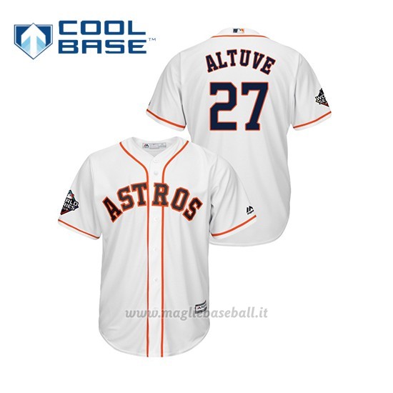 Maglia Baseball Uomo Houston Astros 27 Jose Altuve 2019 World Series Bound Cool Base Bianco